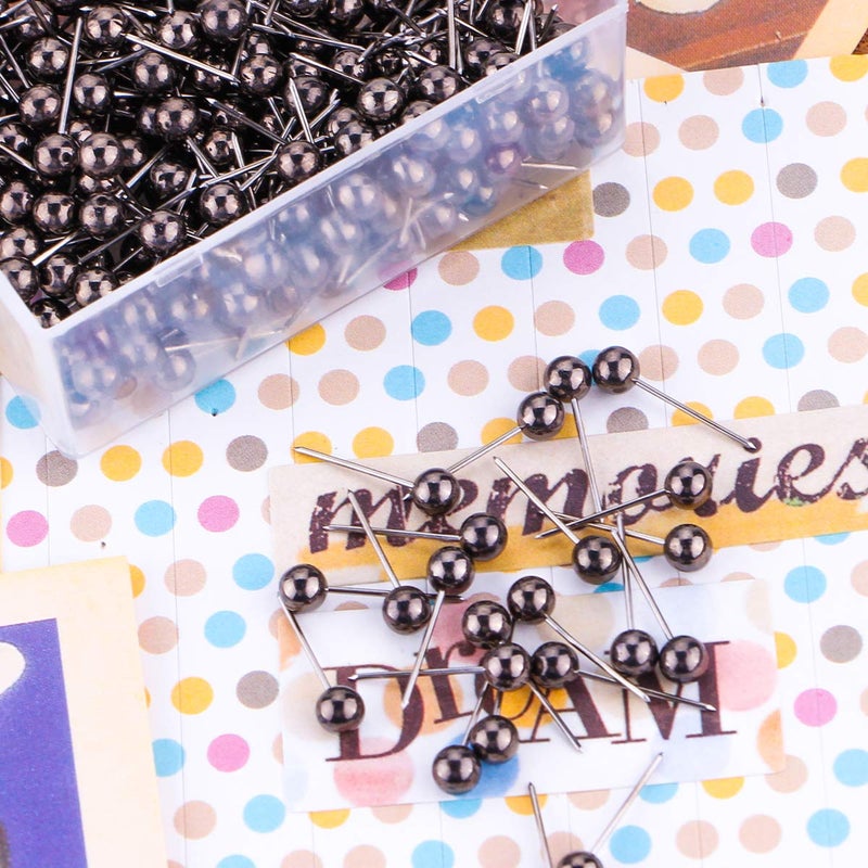 Yalis Push Pins Map Tacks 1/8-Inch Retro Metallic Color Beads Head Marking Push Pins, 4 Colors, 200-count (Metallic Black) - Image 5